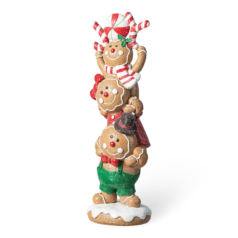 Glitzhome Resin Christmas Gingerbread Figurines Xmas Table Decor for Party Mantel Shelf Sitter
