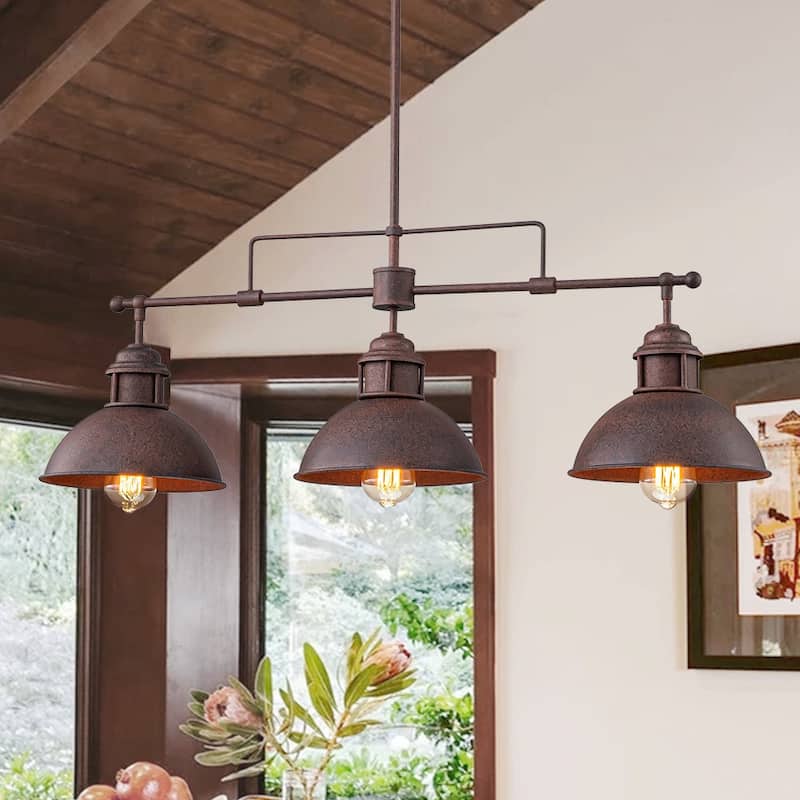 Industrial 3-Light Dome Kitchen Island Pendant - Brushed Black Grey - Rusty Imitate Copper
