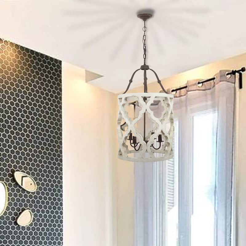 Joliette 4 Light Wood Chandelier, White