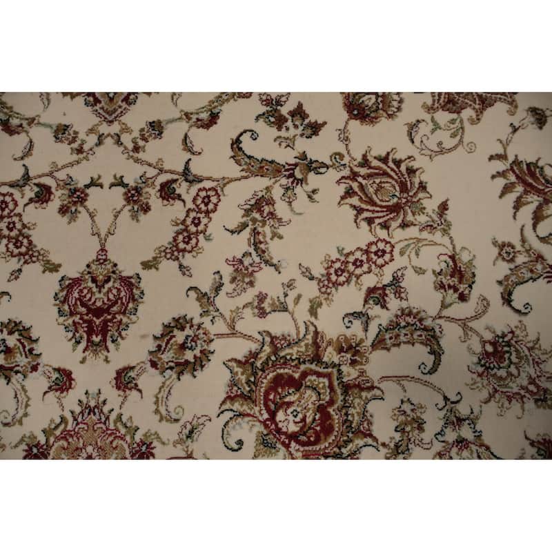 Machine Made Oriental 90% Silk - 10% Polyester Carpet Traditional All-Over Beige & Ivories Qum Area Rug - 9' 10'' X 6' 6''