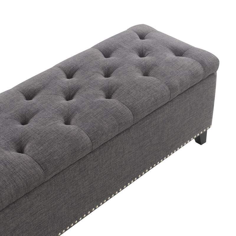 47.5" Storage Ottoman, Storage Bench with Safety Close Hinge, Linen Button-Tufted Ottoman for Living Room