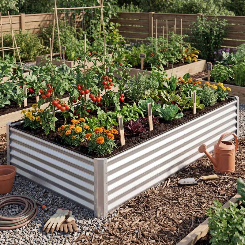 Silver Raised Garden Bed Kit for Vegetables, Flowers, Herbs-Set of 2