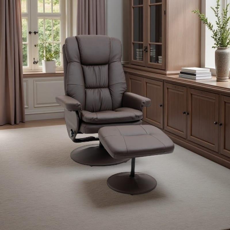 High-Back PU Leather Swivel Recliner with Adjustable Backrest, Footrest Ottoman, and Sturdy Wrapped Base for Living Room