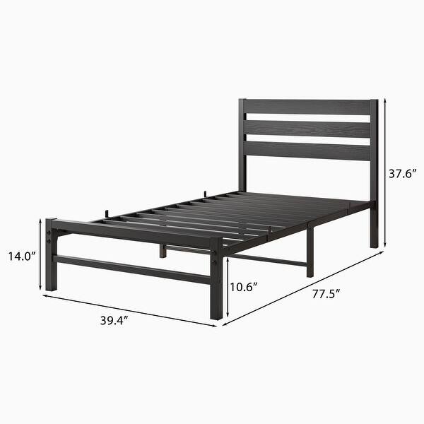 Industrial Twin Metal Bed Frame with Wooden Headboard and Ample Storage
