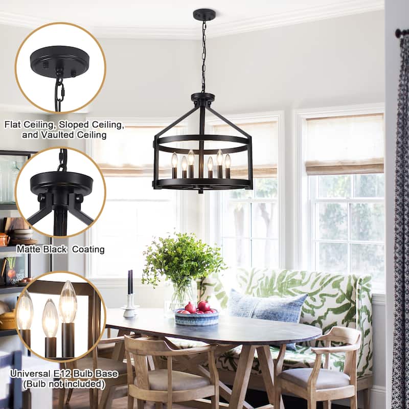 6- Light 20.3" Dimmable Modern Farmhouse Round Cage Chandelier for Dining Room Foyer - N/A