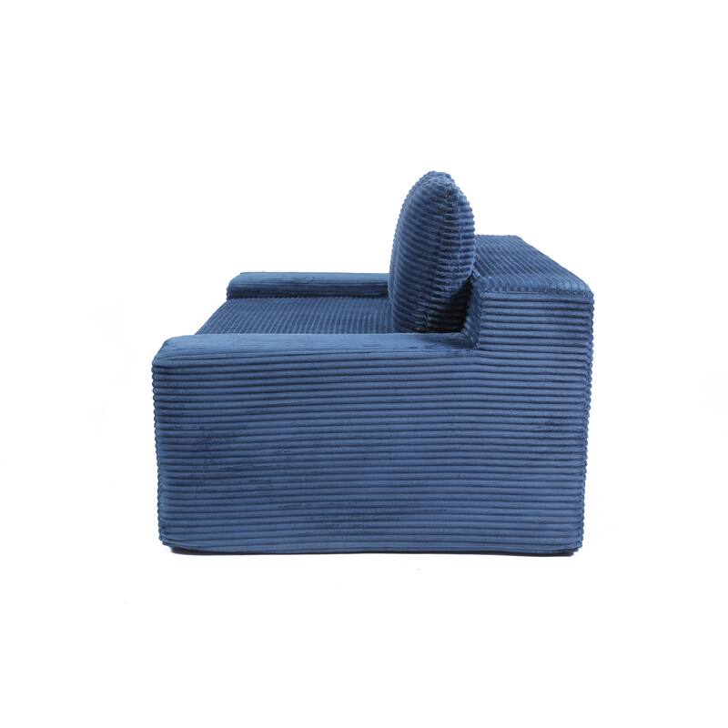 Floor Corduroy Deep Seat Loveseat Sofa with Folding Mattress Convertible Sleeper Sofa Bed with Reversible Cushion and Pillows