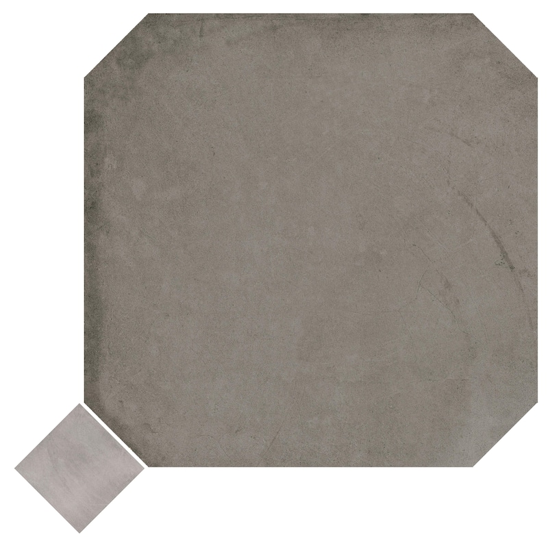 Merola Tile Laverton Octagon Grafito with Taco Gris 7-7/8" x 7-7/8" Porcelain Floor and Wall Tile