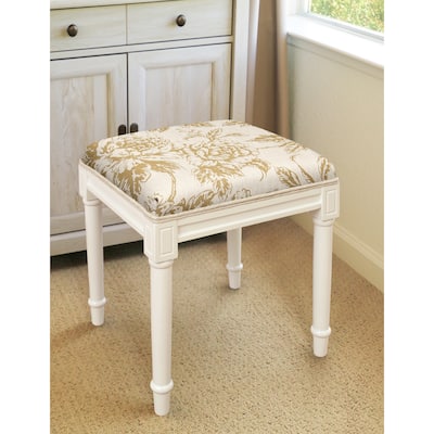 Tan Peony Vanity Stool with White Frame