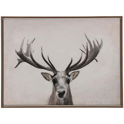 Canvas Deer Gazing Framed Wall Art with Wood Frame - Brown - Roche River Decor