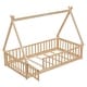 preview thumbnail 6 of 6, Natural Twin Size Pine Wood Tent-shaped Floor Bed, with Guardrails, Slats and Door for Kids, Boys and Girls