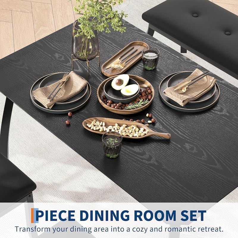 Kitchen Dining Table Set with 2 Classic Dinner Chairs and Upholstered Bench