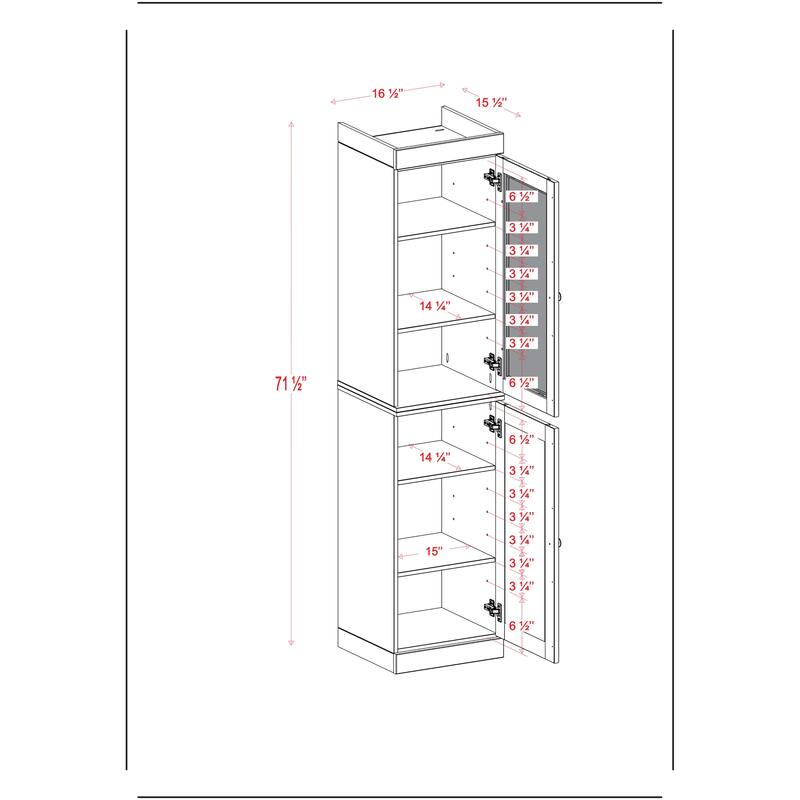 Palace Imports 100% Solid Wood 16.5" Kitchen Pantry Cabinet with Clear Glass, Shaker Doors and Adjustable Shelves