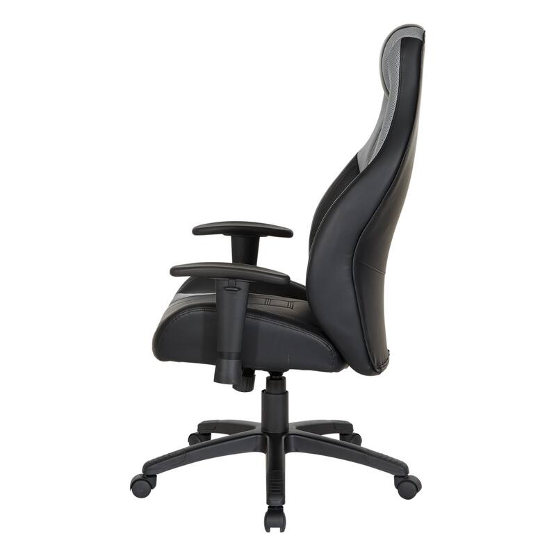 Commander Gaming Chair in Black Faux Leather and Grey Accents