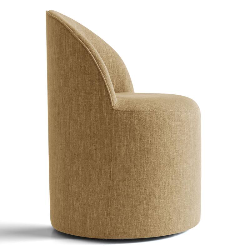 Upholstered Barrel Linen Dining Chair with Casters(Set of 4)