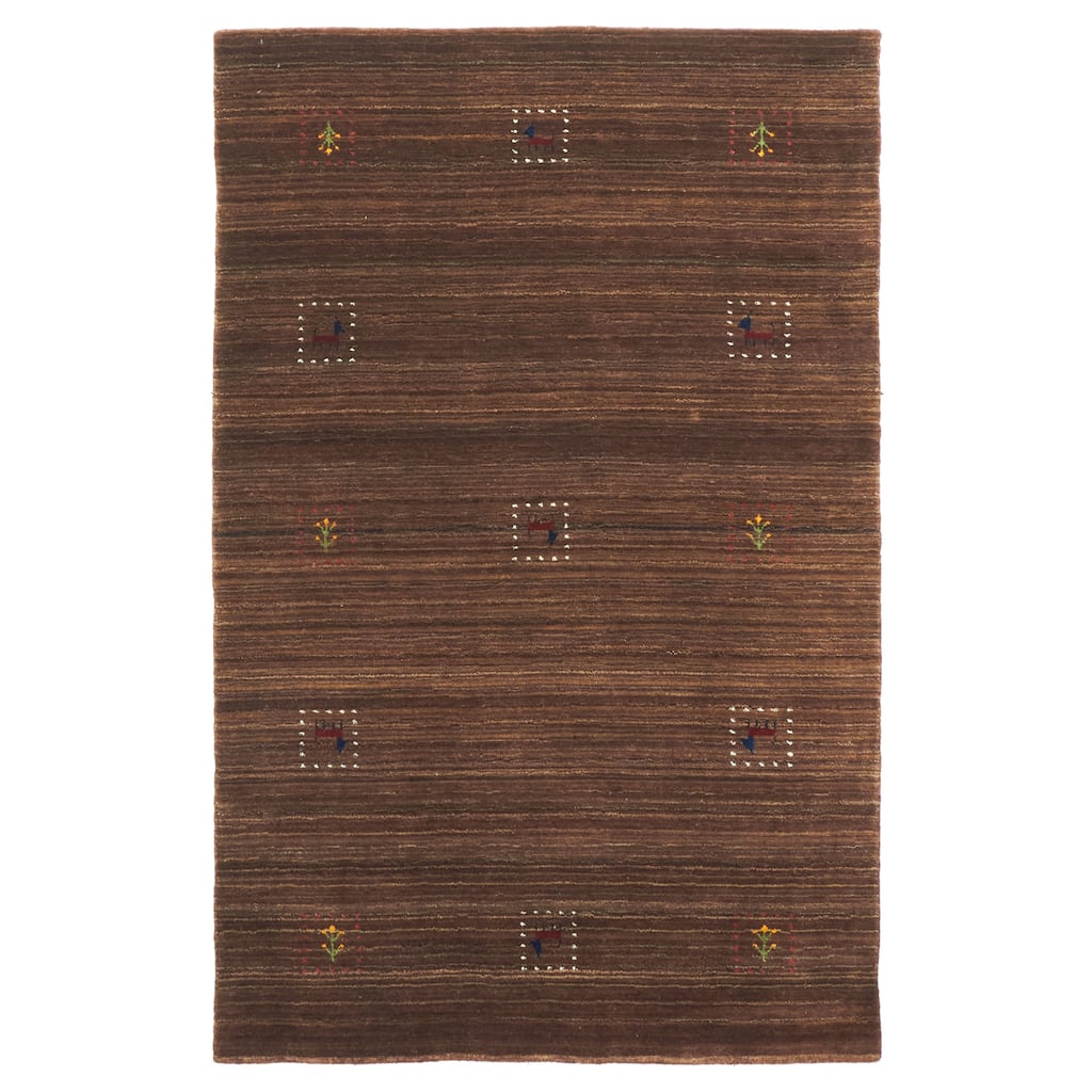 ECARPETGALLERY Hand Loomed Kashkuli Gabbeh Dark Brown Wool Rug - 3'11 x 6'0