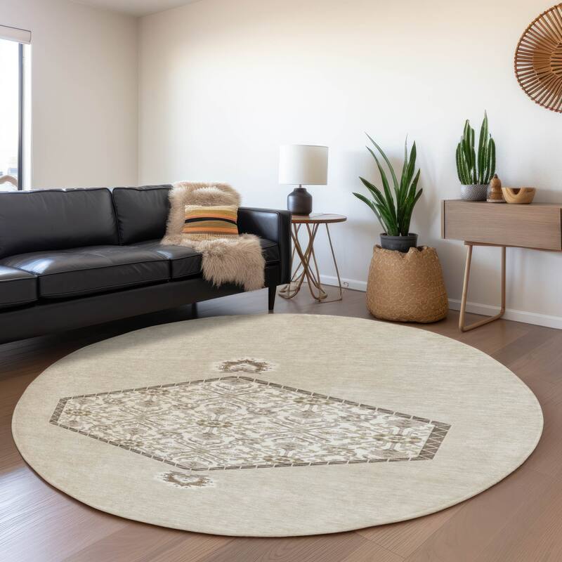 Premium Washable Super Soft Traditional Global Mayfield Rug - Beige - 8' x 8'