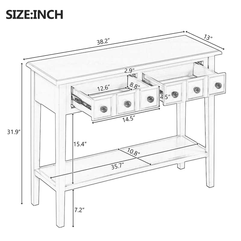 Rustic Console Table with Open Shelf and Rubber Wood Legs - Light Tan