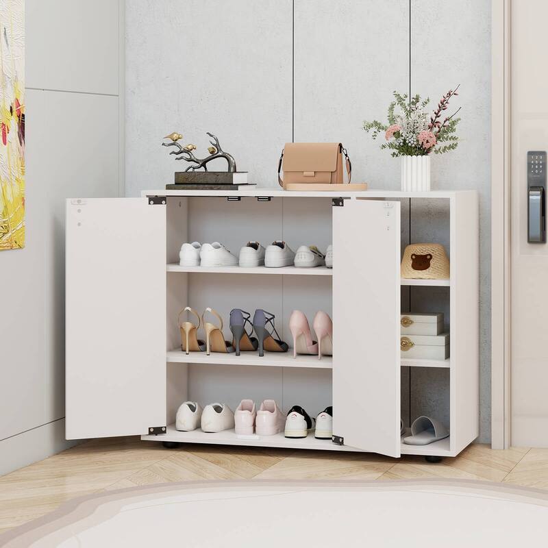 Costway 3-Tier Wooden Shoe Storage Organizer with Doors & 3-Level - See Details