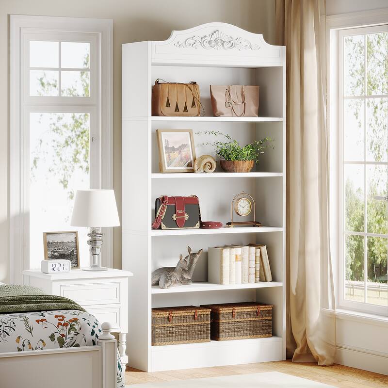5-Tier Bookcase, Wood Bookshelf for Living Room, Bedroom, Home Office, White