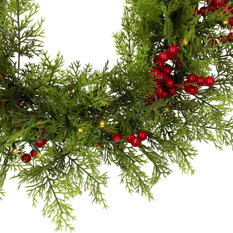 Lighted Artificial Cedar "Joy" Christmas Decoration 24" Warm White LED