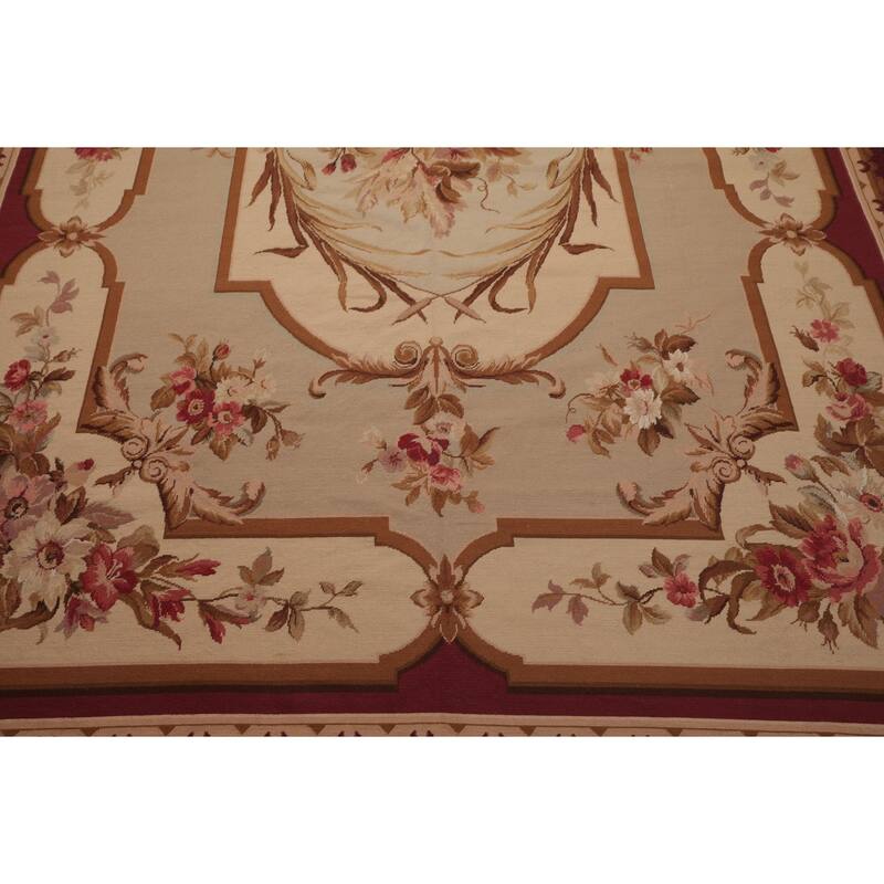7x9'11'' Hand Woven Wool Ivory French Aubusson European Classic Rug - 7' x 9' 11''