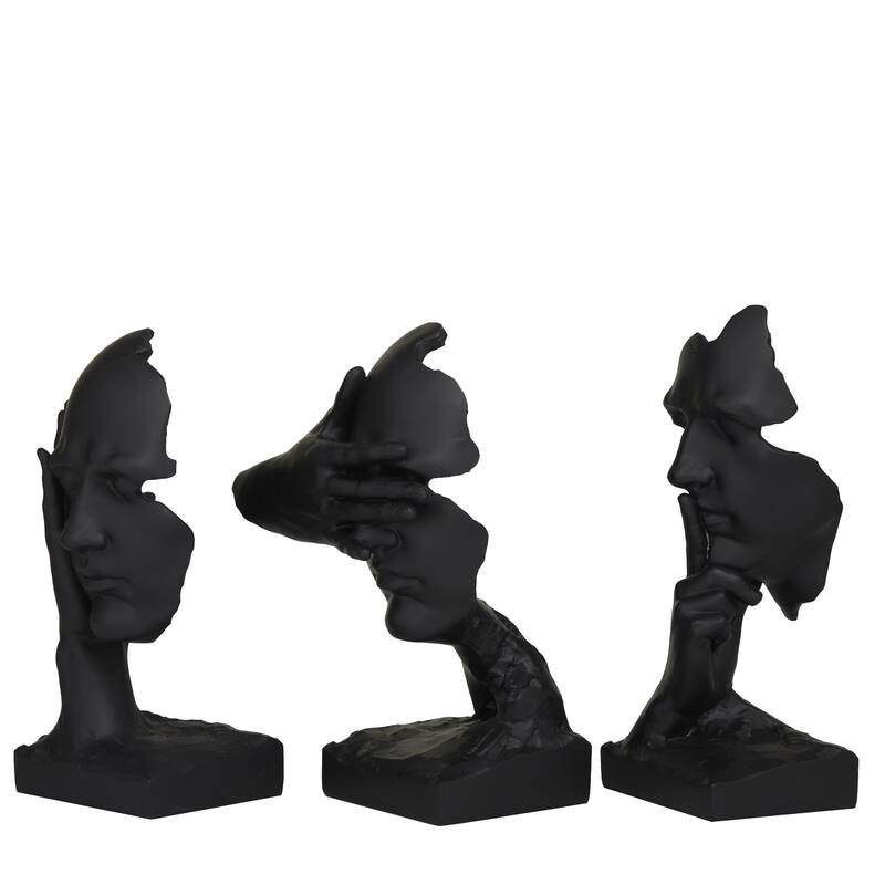 Black Polystone Face Decorative Sculpture (Set of 3)