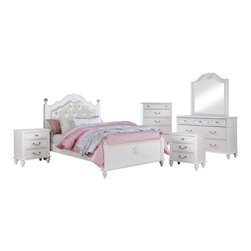 Marais Traditional White Wood Tufted 6-piece Panel Bedroom Set with USB Port by Furniture of America