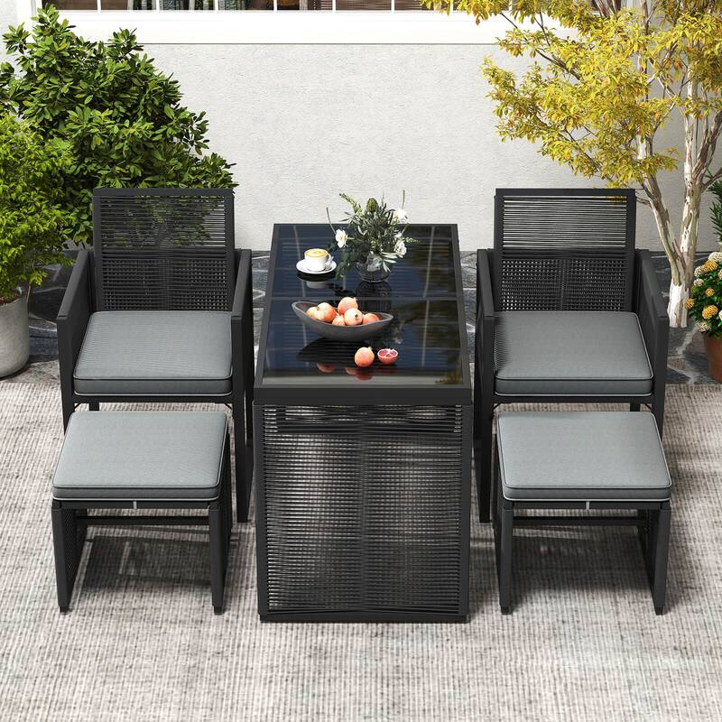 Costway 5 PCS PE Wicker Patio Dining Set Outdoor Conversation Set with - See Details