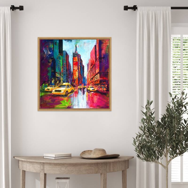 Times Square with Yellow Cabs by Renate Holzner Framed Canvas Wall Art Print