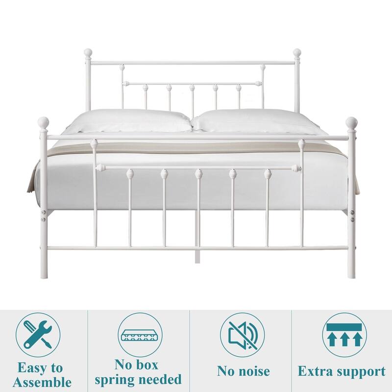 VECELO Metal Platform Bed Frame with Headboard and Footboard, Heavy Duty Slat Support/Underbed Storage Space, Victorian Style