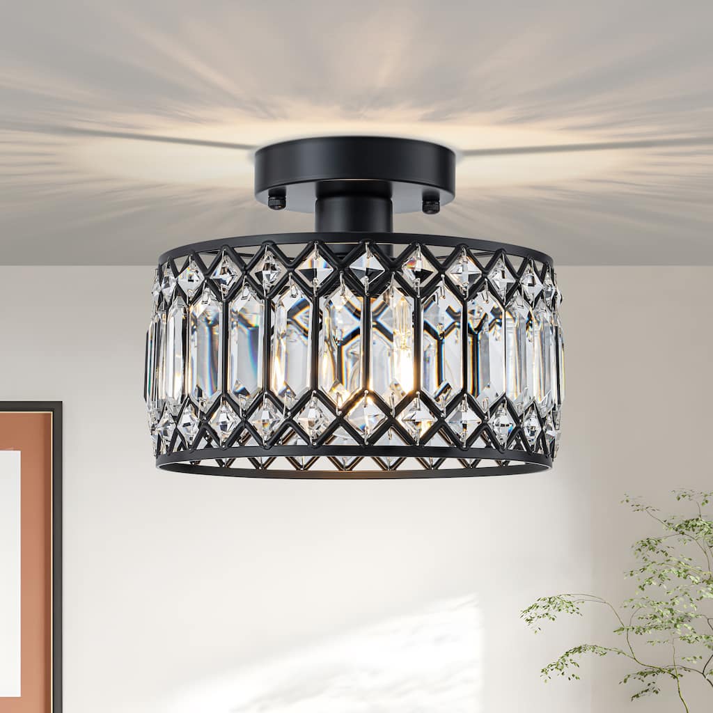Starsky Luxury Crystal Drum Dimmable Semi Flush Mount Light