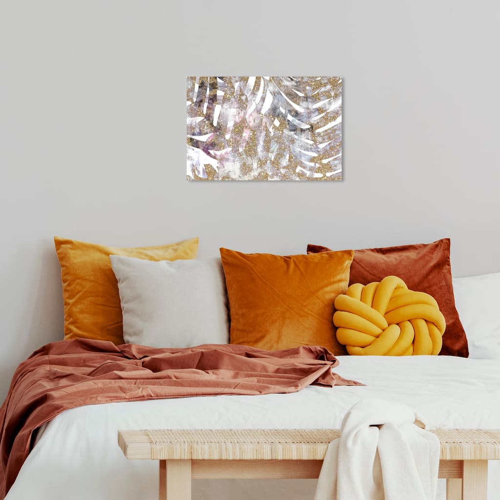 Wynwood Studio Canvas Floral and Botanical Magical Amethyst Leaf Gold and Metallic Gold Glam Wall Art Canvas Print