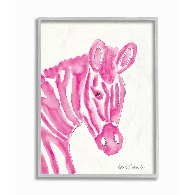 Stupell Kid's Watercolor Zebra Portrait Pink Stripe Zoo Animal Framed Wall Art - 16 x 20 - Grey