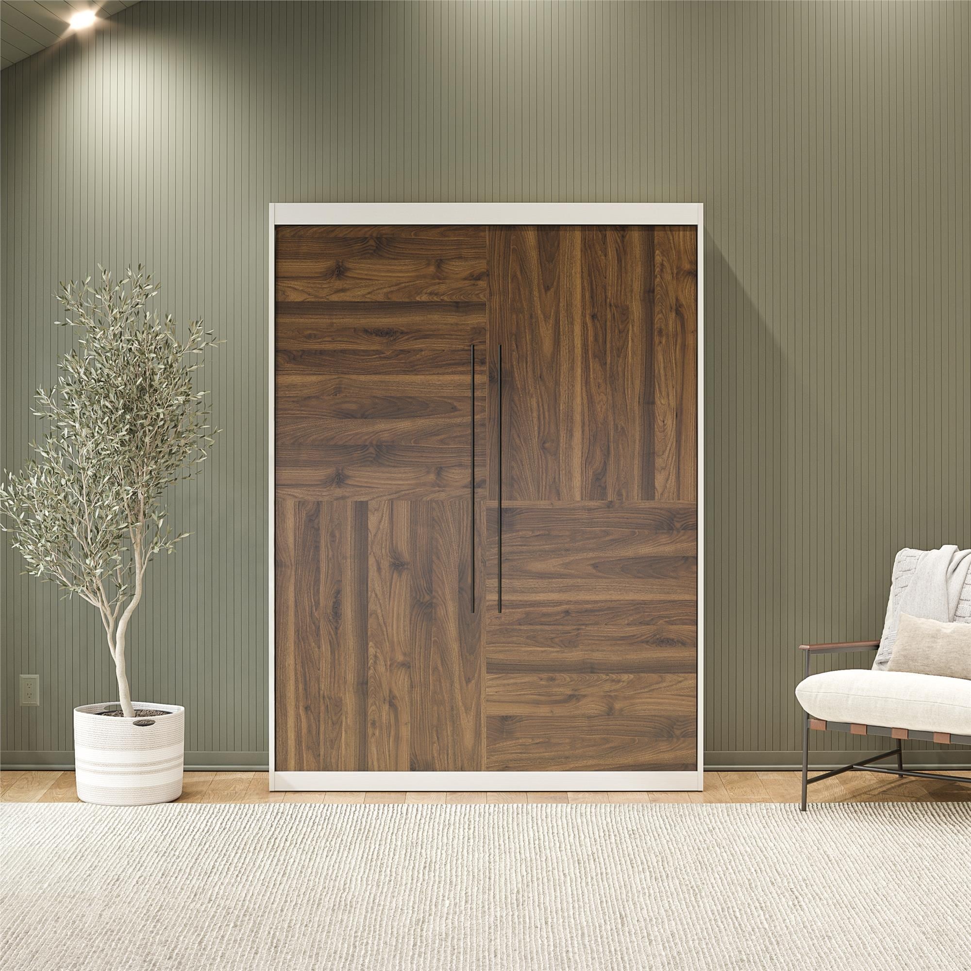 Signature Sleep Pinnacle Queen Murphy Bed, White and Walnut