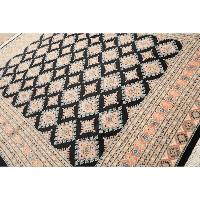 8'2''x10'5'' Hand Knotted Wool Black Bokhara Traditional 200 KPSI Area Rug - 8' 2'' x 10' 5''