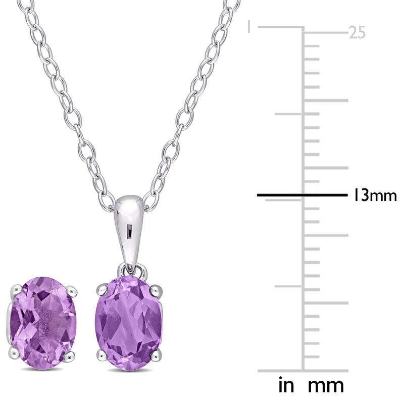 Miadora 2 1/10ct TGW Oval Amethyst Solitaire Necklace and Stud Earrings Set in Sterling Silver