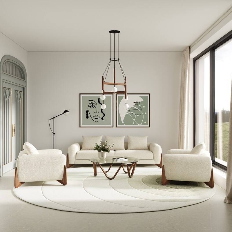Modrest Fleury Contemporary Cream Fabric and Walnut Sofa