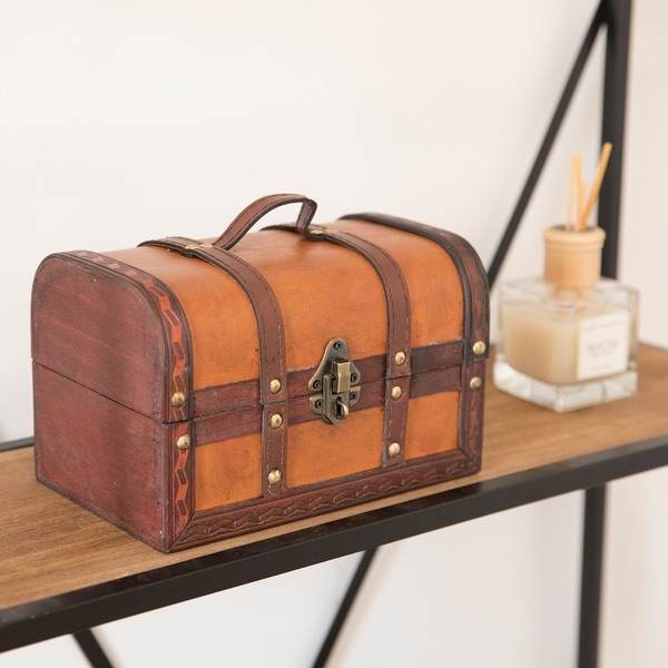 Vintiquewise wooden leather hot sale treasure chest