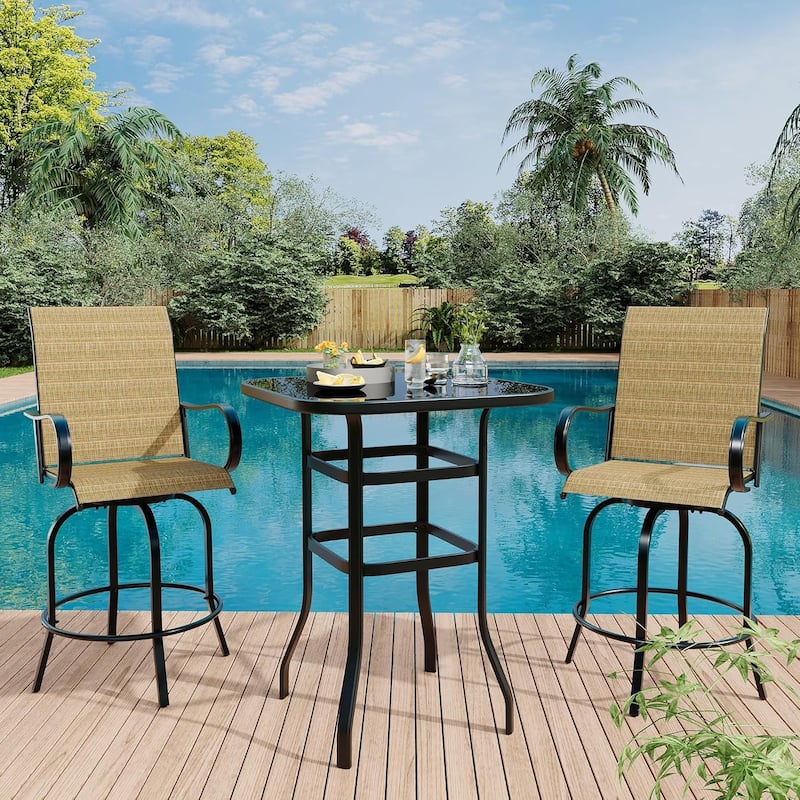 4 PCS Outdoor Swivel Bar Stools Set, All Weather High Back and Armrest Patio Chairs