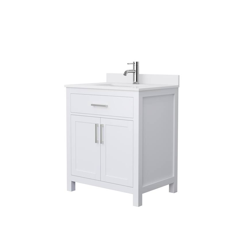 Beckett 30 Inch Single Vanity, Cultured Marble Top - White, Nickel Trim, White Cultured Marble Top