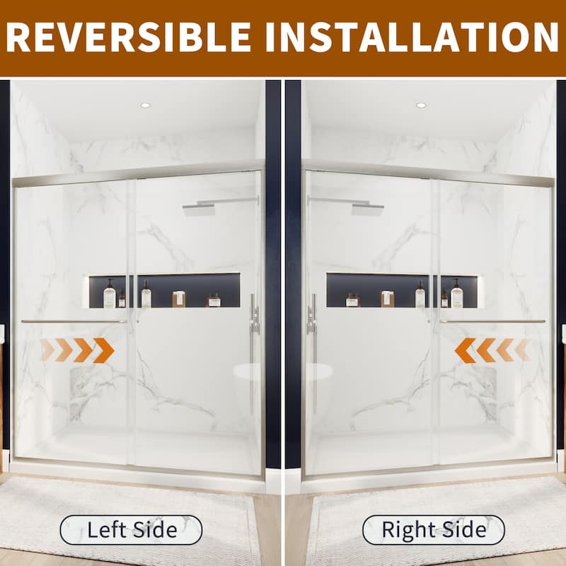 Modland 44''- 48'' W x 72'' H Glass Semi-Frameless Double Sliding Shower Tub Door in Matte Black / Brushed Nickel