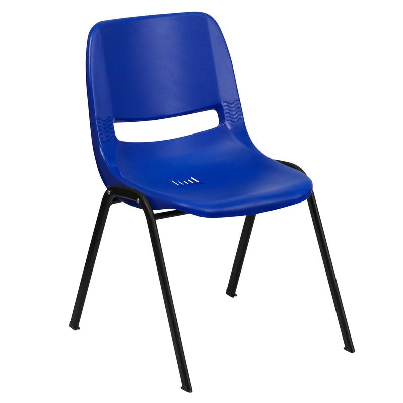 Kid's Ergonomic Shell Stack Chair with 14" Seat Height - Navy Plastic/Black Frame