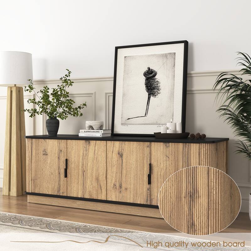 Four-Door MDF TV Cabinet, Multi-functional Storage, Metal Rounded Corner Design, 55*15.7*18.9 inches
