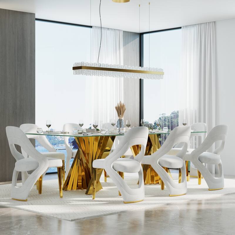 Velvet Dining Chairs with Open Back and Polished Metal Legs