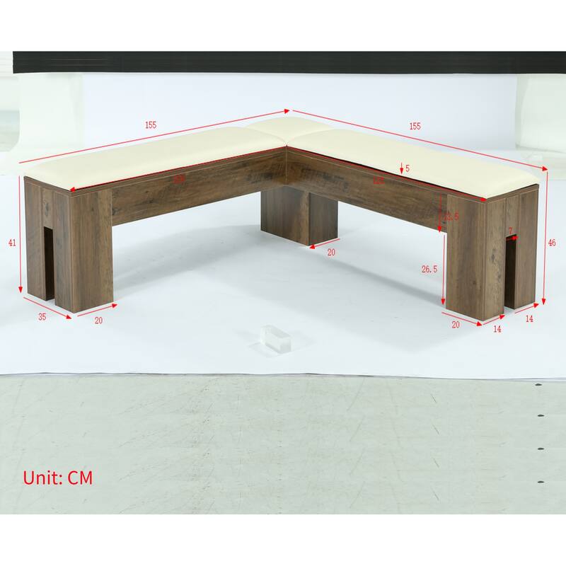 61 Inch L-Shaped Bench with Padded Seat Cushion for Entryway / Bedroom / Living Room / Kitchen Dining Room
