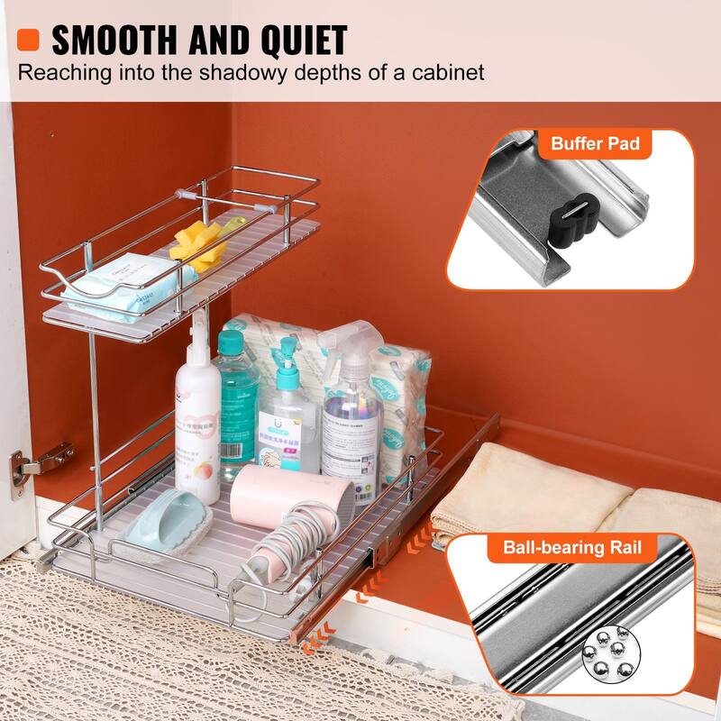 Pull Out Cabinet Organizer for Kitchen or Bathroom and Chrome Steel Shelf