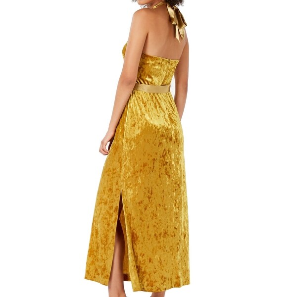 yellow crushed velvet dress