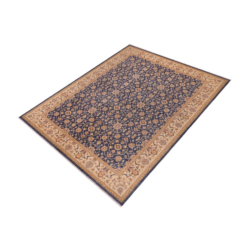 Bohemian Ziegler Alayna Blue Beige Hand-Knotted Wool Rug - 9'0'' x 11'11''
