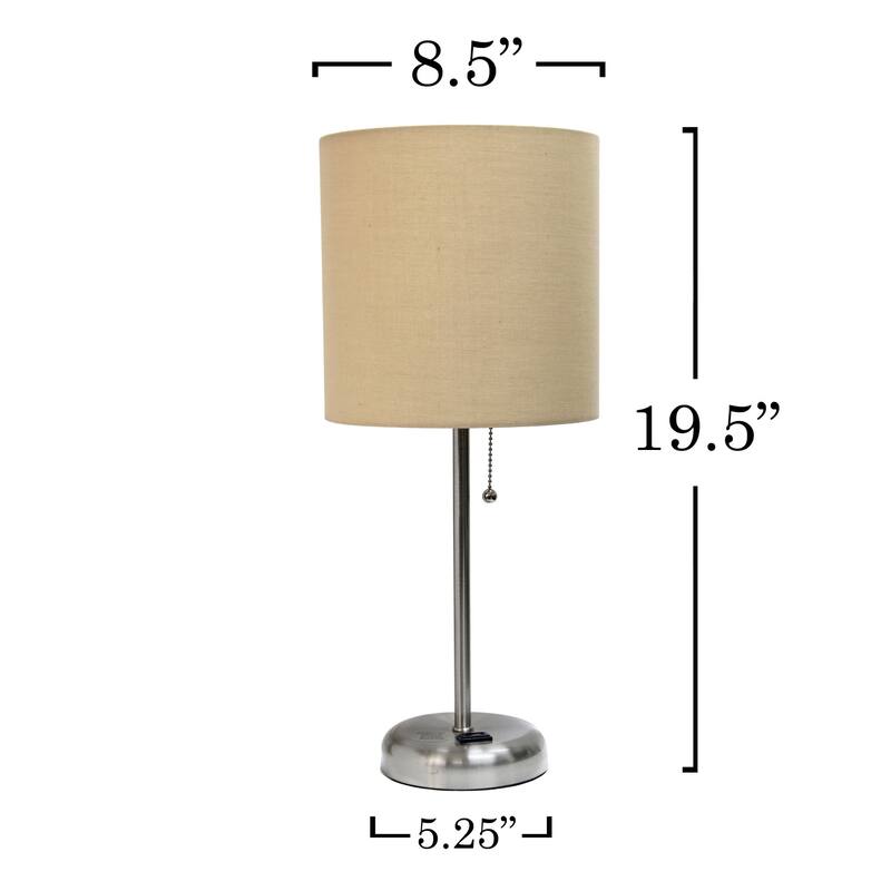 Stick Table Lamps with Drum Shade - 19.5" - Silver and Tan