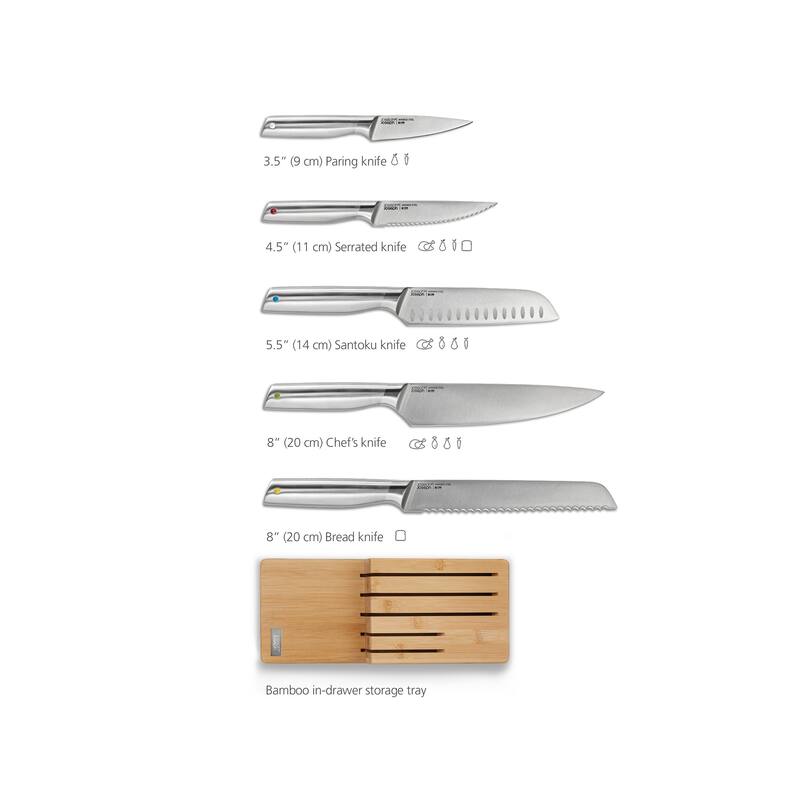 Joseph Joseph Elevate Steel 5-piece Knife Set with In-drawer Bamboo Storage Tray
